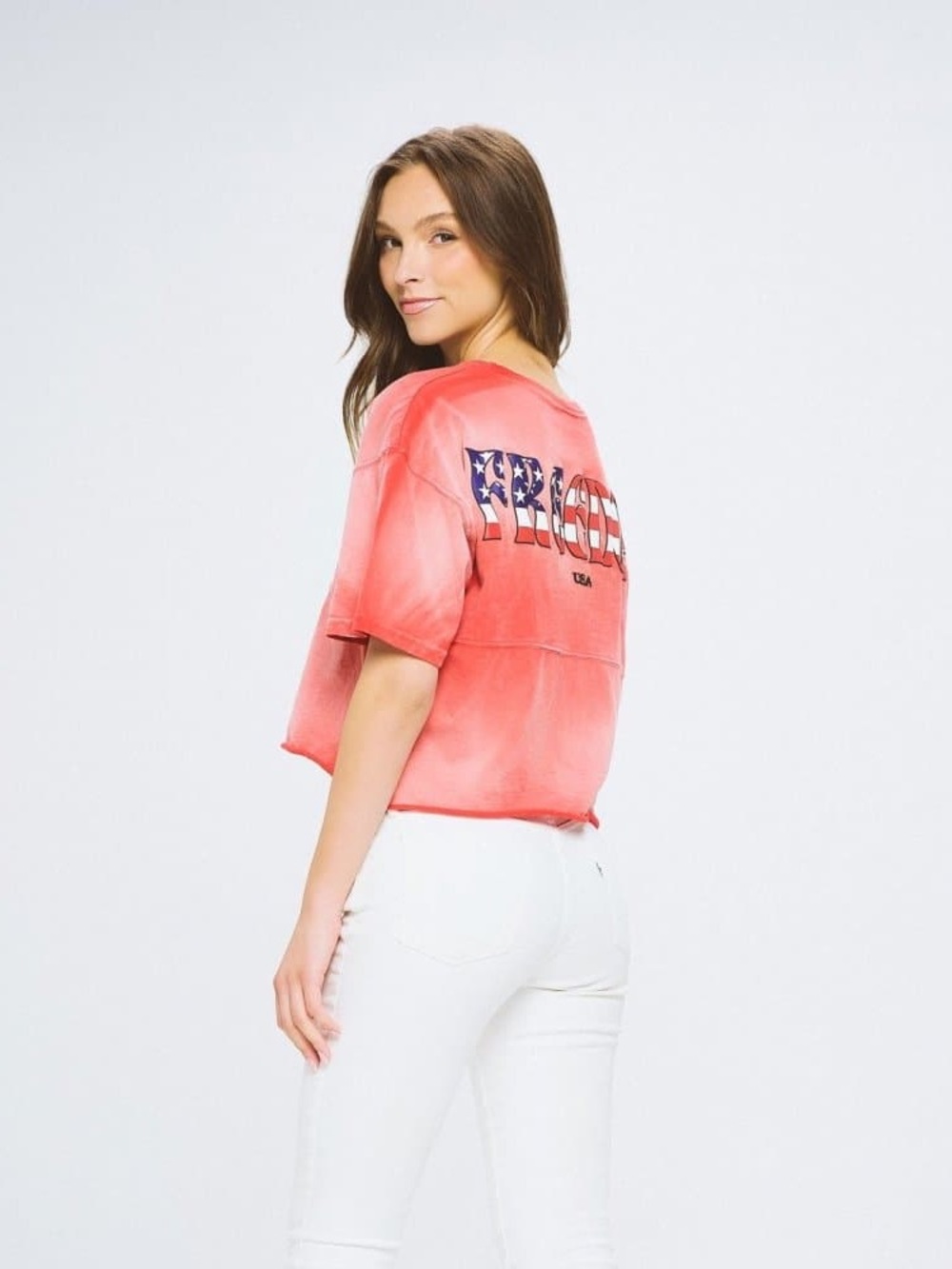 NWT Spirit Jersey FREEDOM VINTAGE RED CROPPED SHORT SLEEVE USA XS